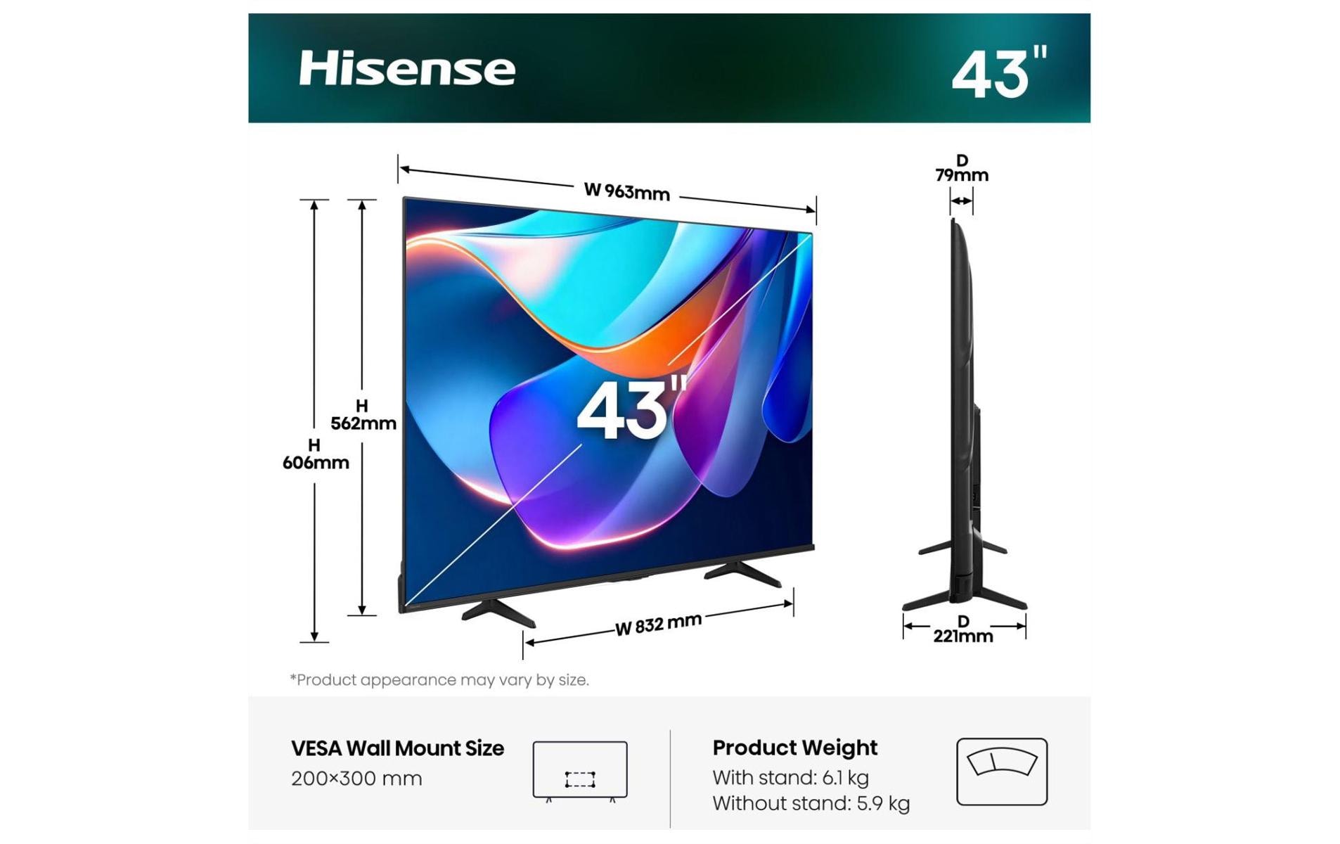 Hisense TV 43A6S 43, 3840 x 2160 (Ultra HD 4K), LED-LCD
