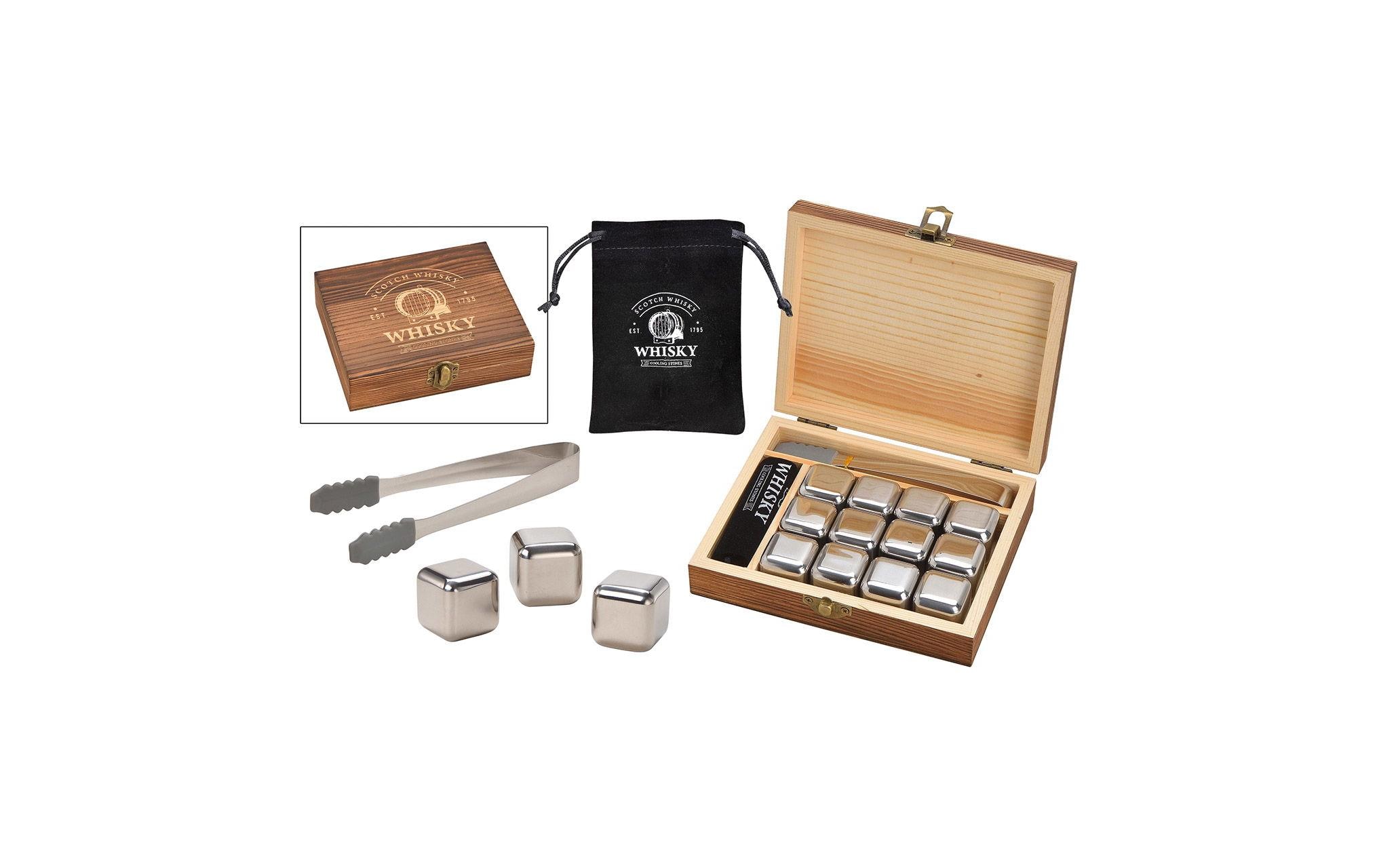 G. Wurm Whiskysteine in Holzbox 15-teilig, Silber