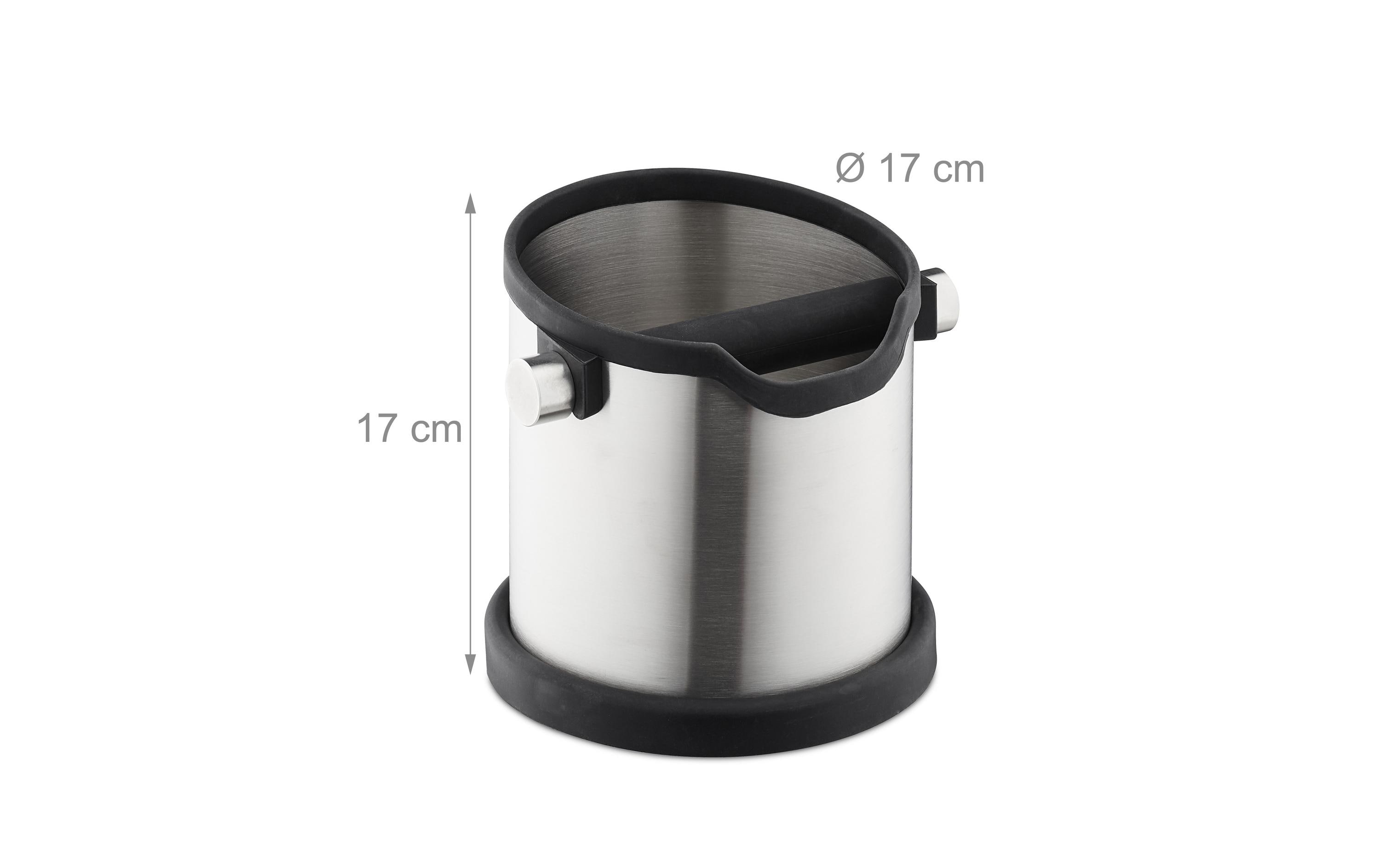 relaxdays Kaffeeabklopfbehälter Edelstahl 1.8 l Silber Schwarz
