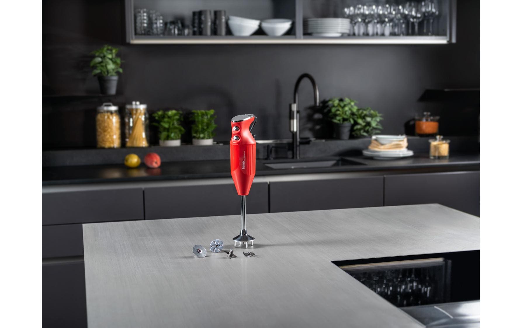 Bamix Stabmixer M350 Maxx, Chrom/Rot