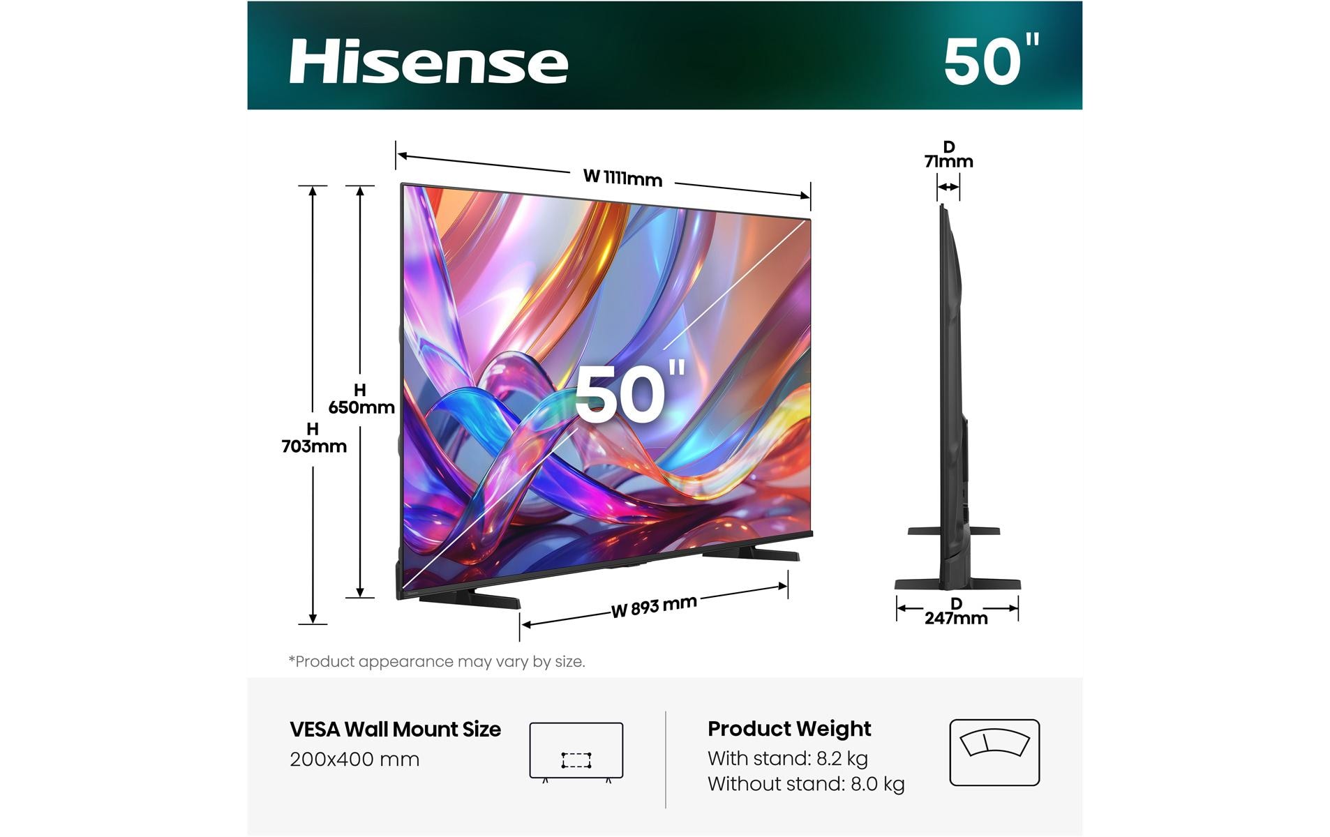 Hisense TV 50E7S 50, 3840 x 2160 (Ultra HD 4K), QLED