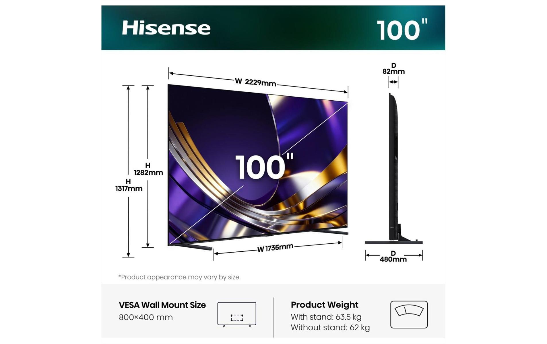Hisense TV 100U7DS PRO 100, 3840 x 2160 (Ultra HD 4K), Mini LED