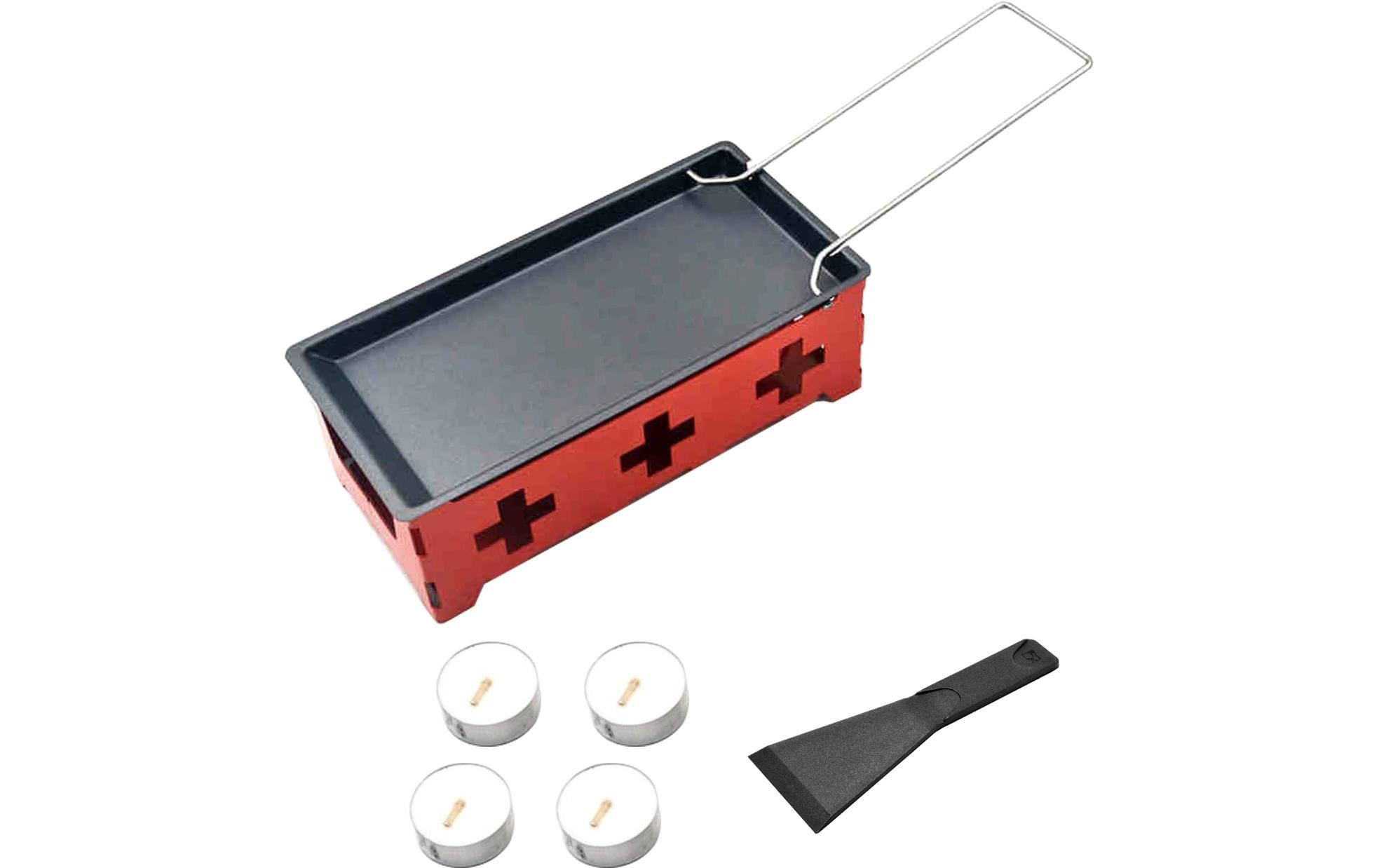 OHMEX Mini Raclette mit 4 Teelichter Rot/Schwarz
