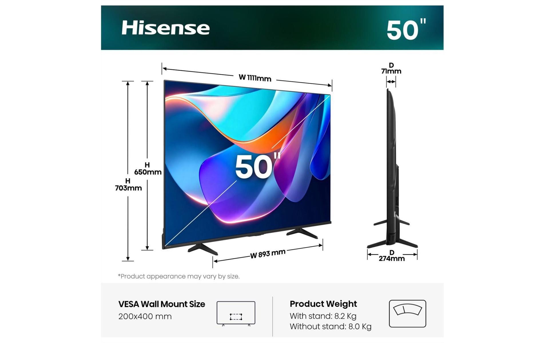 Hisense TV 50A6S 50, 3840 x 2160 (Ultra HD 4K), LED-LCD
