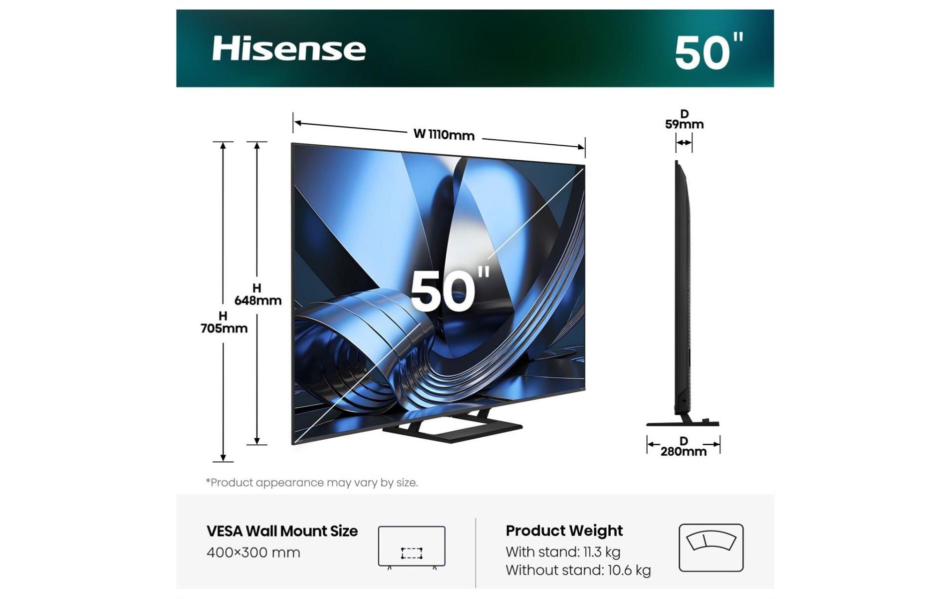 Hisense TV 50U7SE 50, 3840 x 2160 (Ultra HD 4K), Mini LED