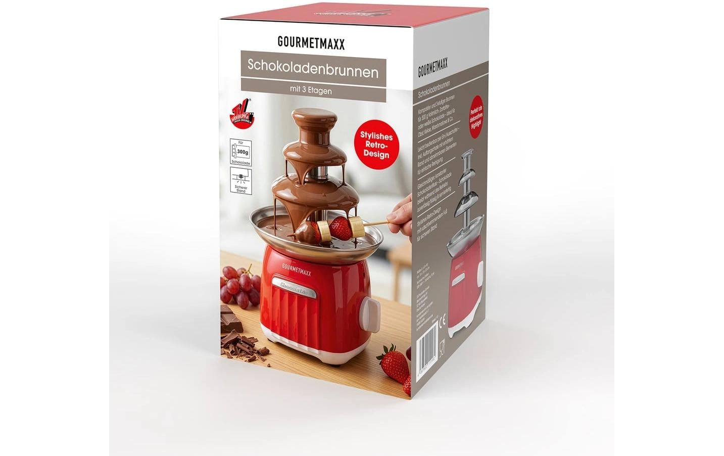 GOURMETmaxx GOURMETmaxx Schokoladenbrunnen 70W rot/weiss Retro Weiss