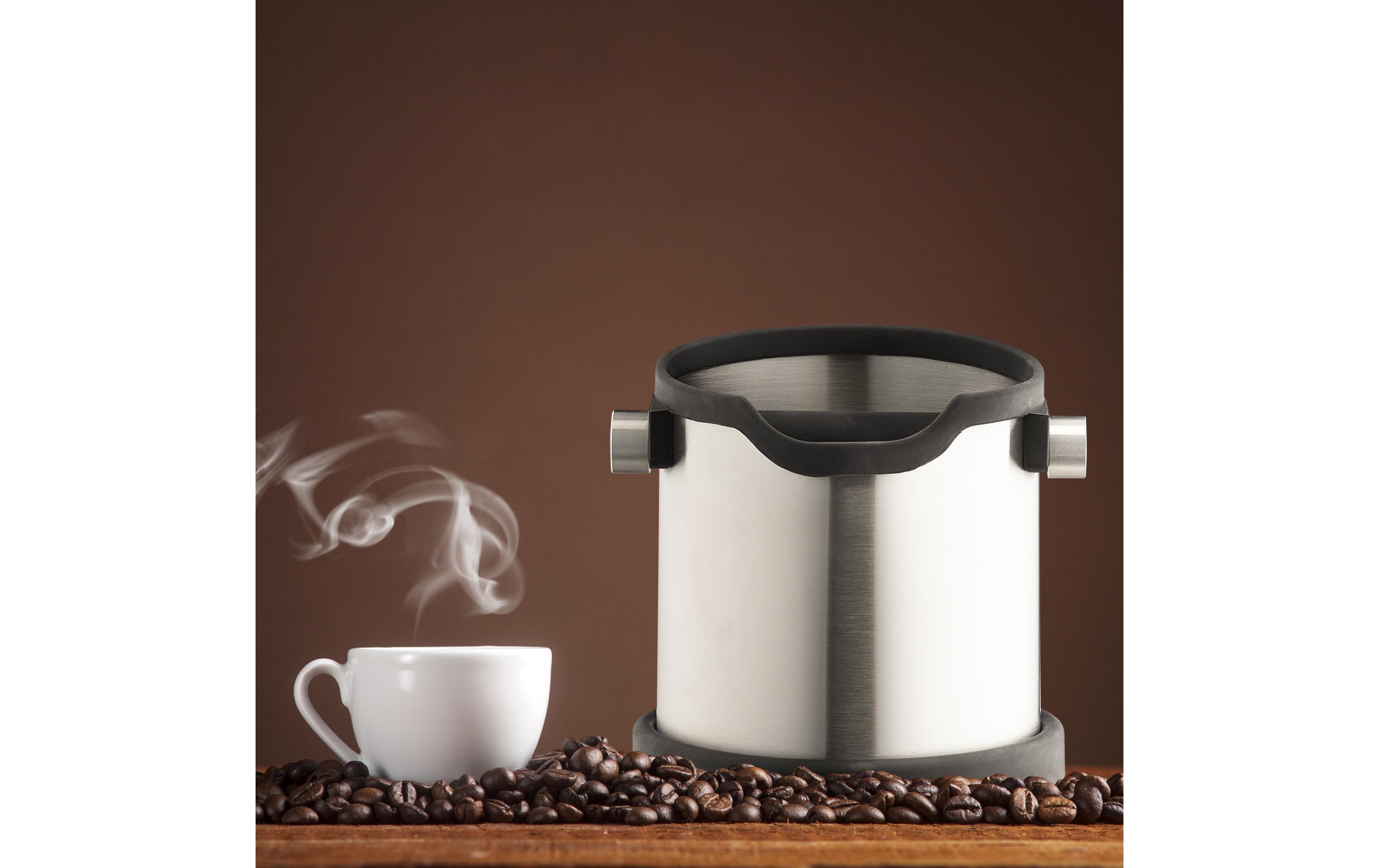 relaxdays Kaffeeabklopfbehälter Edelstahl 1.8 l Silber Schwarz