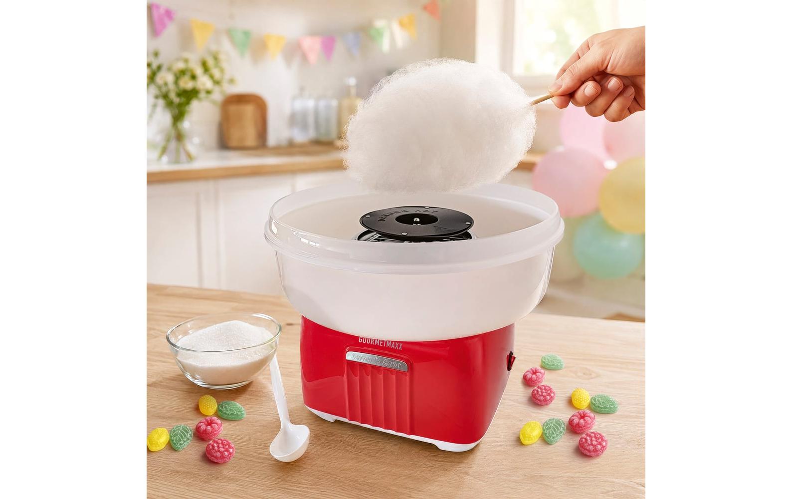 GOURMETmaxx Zuckerwatte-Maschine 500W rot/weiss Retro + CH-Stecker