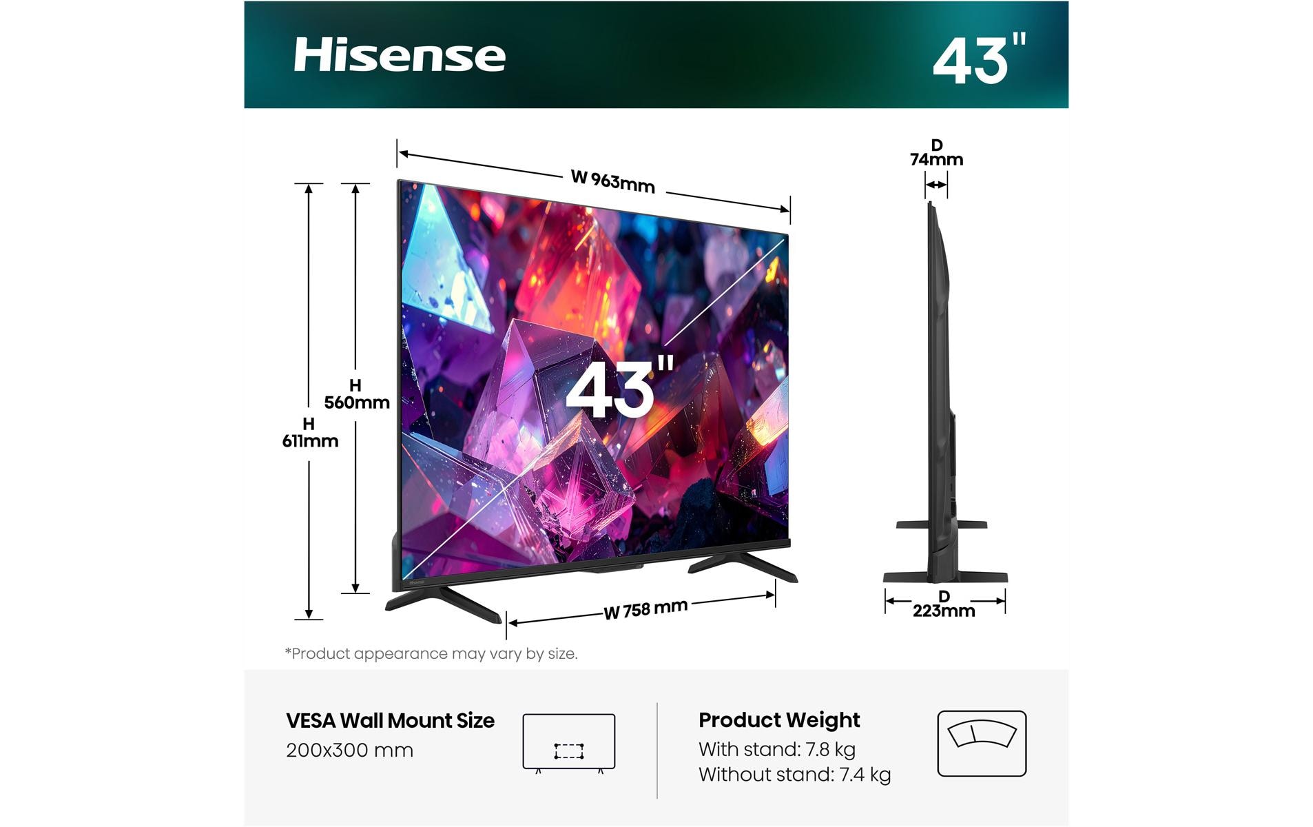 Hisense TV 43E7S PRO 43, 3840 x 2160 (Ultra HD 4K), QLED