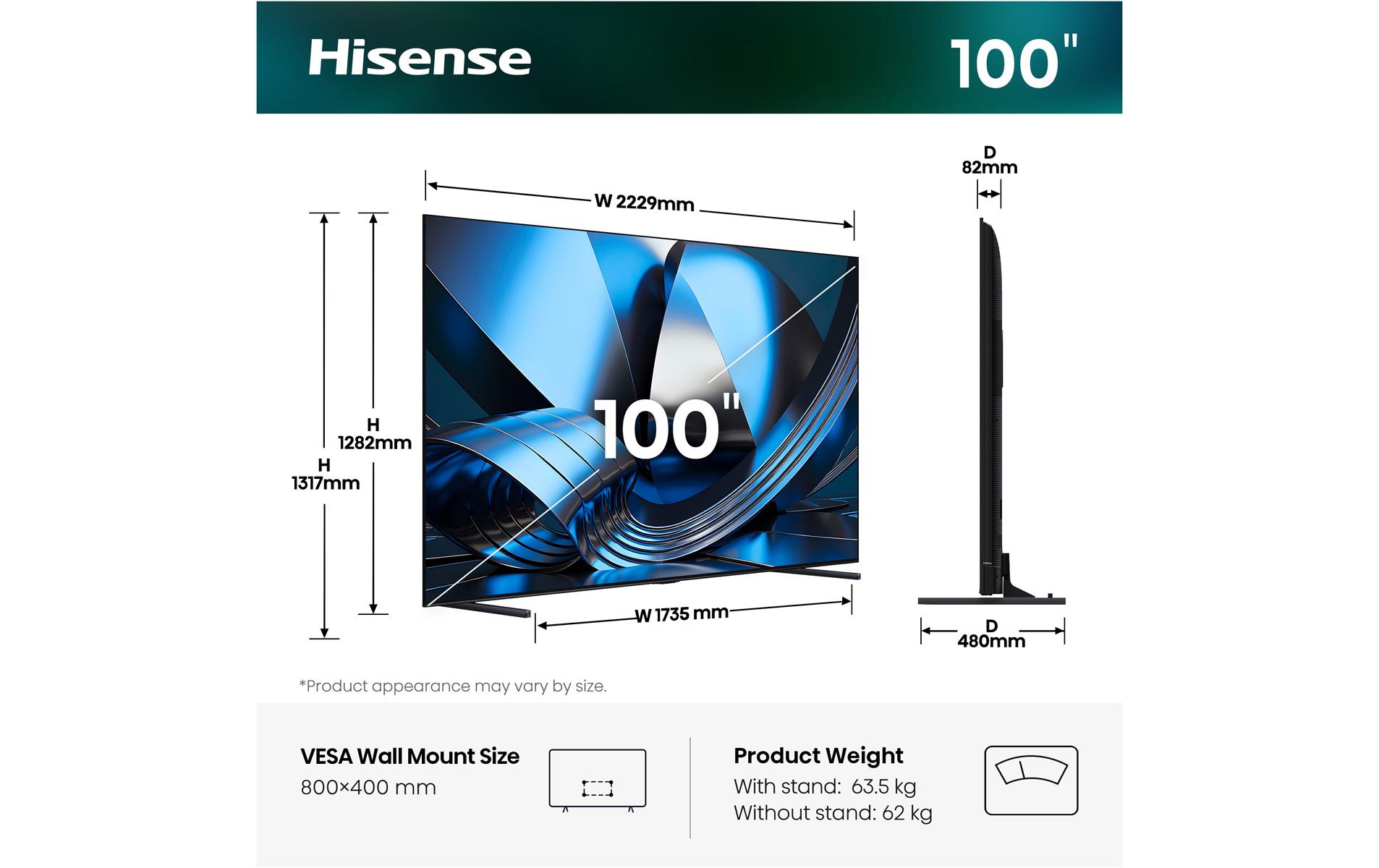 Hisense TV 100U7DSE 100, 3840 x 2160 (Ultra HD 4K), Mini LED